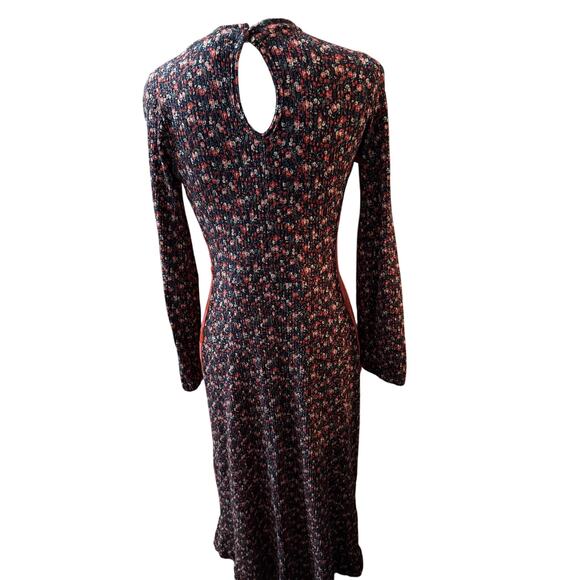 Farm Rio Floral Ribbed Knit Long Sleeve Dress Size Large. Navy with high neck - Picture 4 of 6